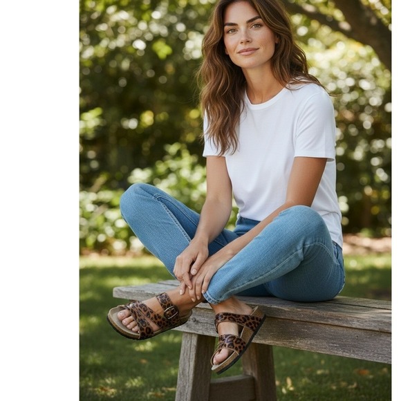 Mephisto Leopard Print Leather Adjustable Buckle Slide Sandals Women 8.5 EU 39 - Picture 3 of 7